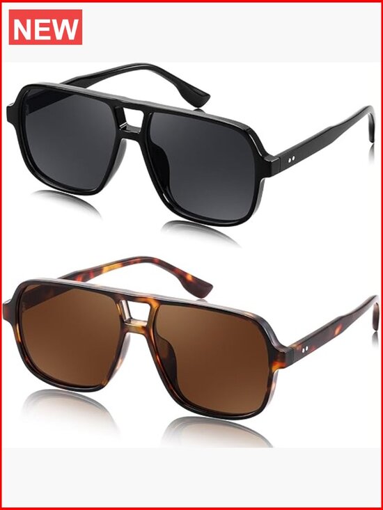 Retro Square Aviator Sunglasses Plastic Frame UV400 Protection